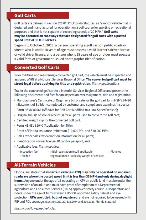 Golf Cart LSV Rules Florida